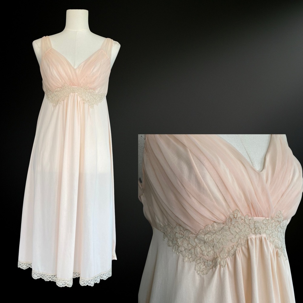 Vintage Van Roalte Womens V-neck Babydoll Slip Dress Size 34 Lace Trim Feminine